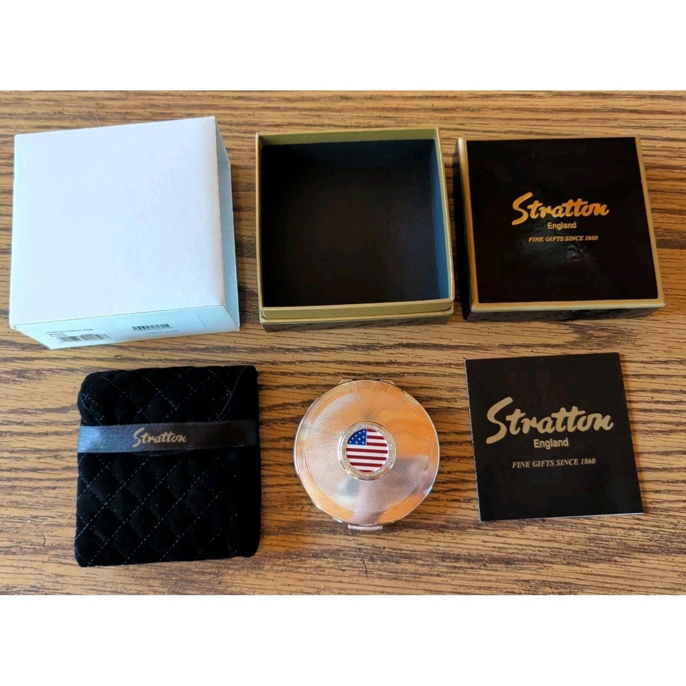 New Stratton of England Stars N' Stripes American Flag Compact Double Mirror NOS